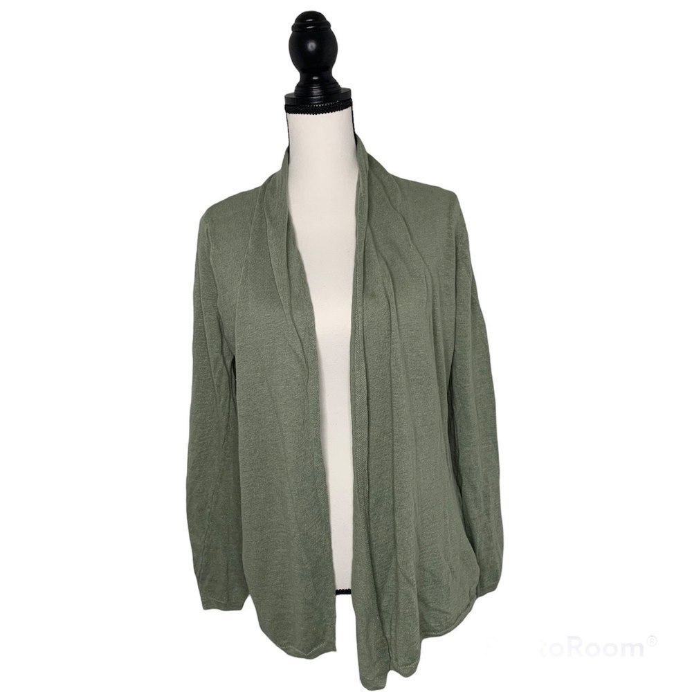 Rachel Zoe XL 100% Linen Long Sleeve Open Front Cardigan, Green